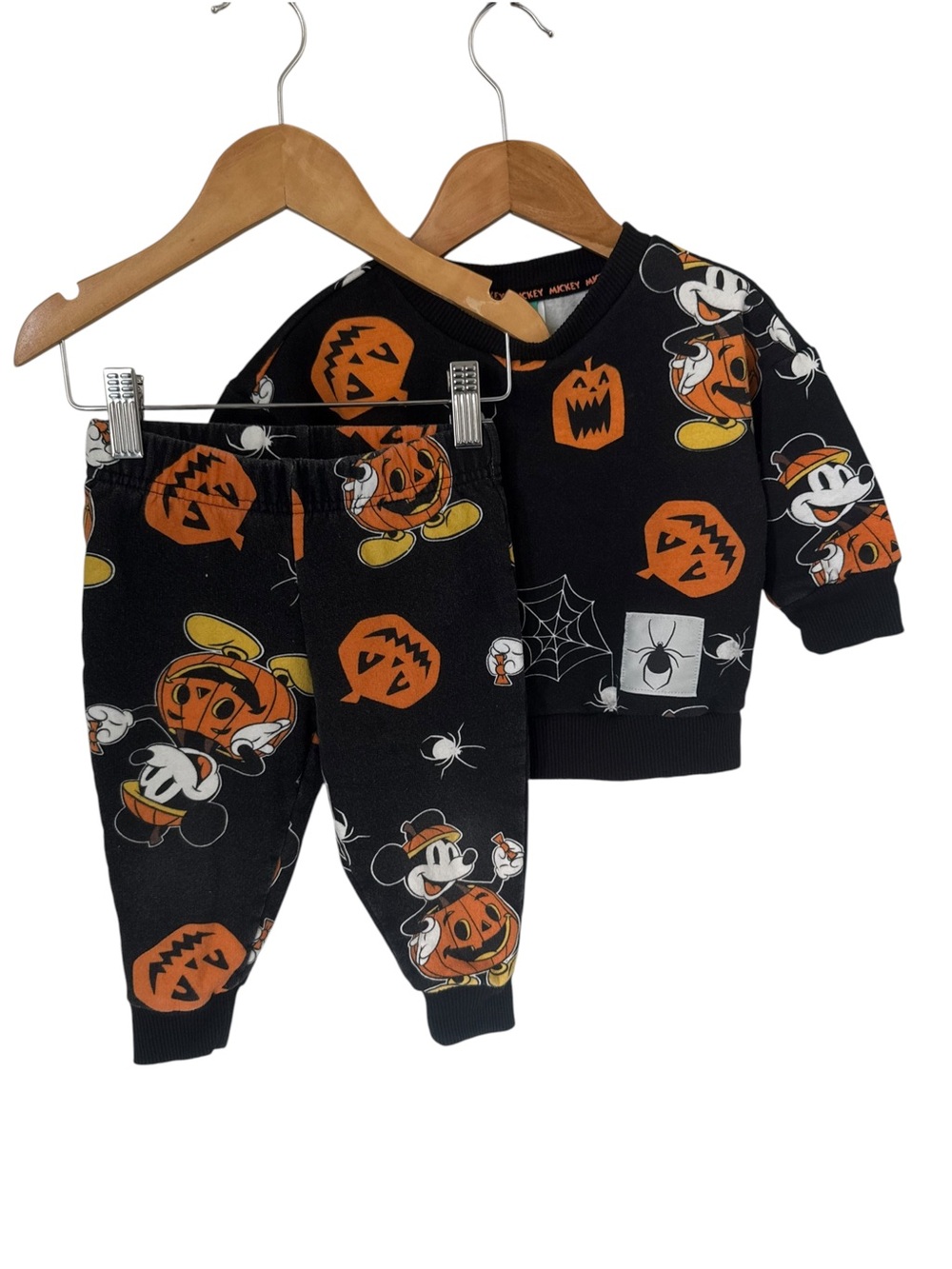 Disney Black & Orange Mickey Pumpkin Halloween Sweatshirt and Joggers 12 Months